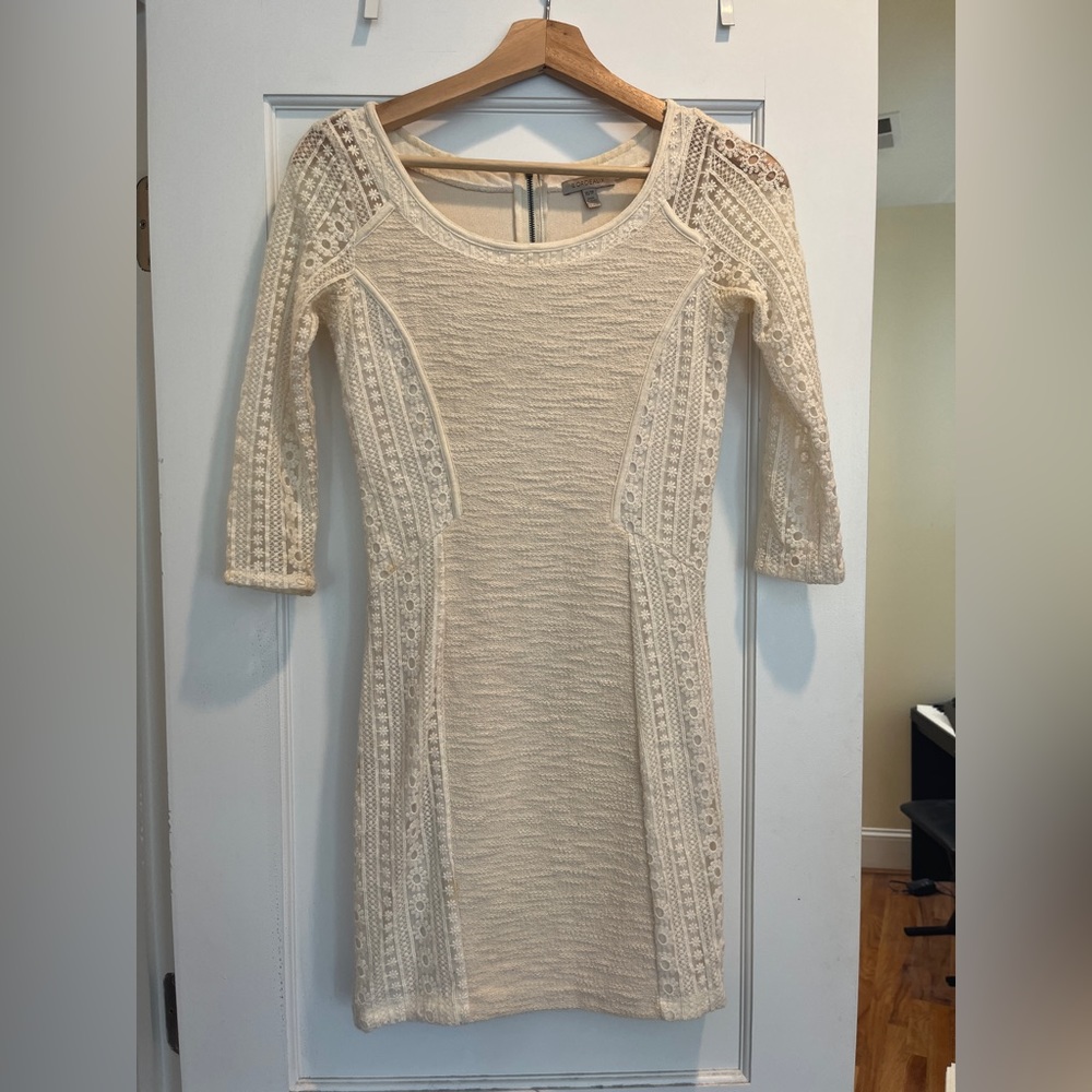 Anthropologie lace cotton white/cream mini dress